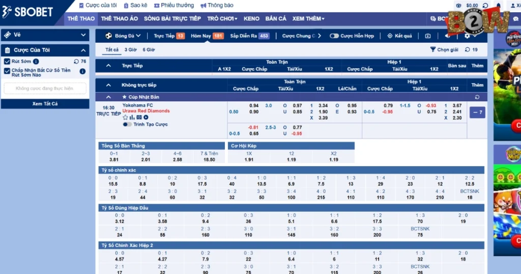 tài xỉu hiệp một sbobet, hiệp một SBOBET, cả trận SBOBET