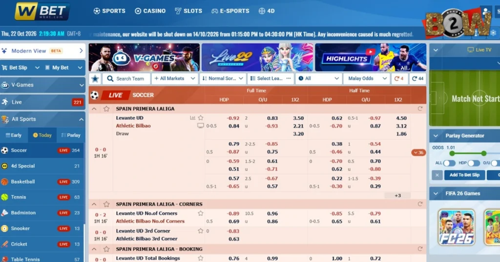 sportsbook wbet với kèo châu á, thị trường bóng đá WBET, cửa kèo WBET